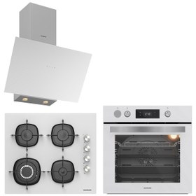 Resim Silverline BO65P4W01 - CS5629W01 - 3481 Flam Beyaz Cam Ankastre Set 