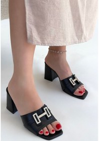 Resim Erew Siyah Cilt Topuklu Terlik Siyah 