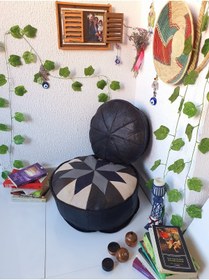 Resim Ottoman Pouffe El Yapımı Hakiki Kuzu Deri Iskandinav Bahçe Balkon Bungalov Puf Yer Minderi 60ve40cm(DOLGULU) 