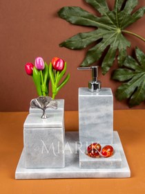 Resim MIARIK DESIGN & DEKORASYON Dekoratif Mermer Düz Kare 5li Banyo Seti Takımı 