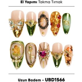 Resim 10'lu Renkli Uzun Badem Ubd1566 Tekrar Kullanılabilir El Yapımı Protez Takma Tırnak S 