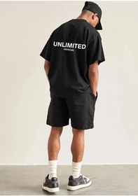 Resim Hırsch Unisex Siyah Oversize Bisiklet Yaka Unlimited Adventure Baskılı T-shirt SIYAH 