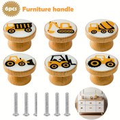 Resim 6'lı Set Sanat Boho tarzı sevimli mühendislik aracı serisi el yapımı kayın ahşap mobilya kulpları, mutfak dolapları çekmeceleri, şifonyer çekmeceleri için mükemmel, ahşap tek delikli çekmece kulpları dekorasyon mobilya kolu 