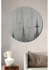 Resim Fütüristik Şehir Manzarası Dijital Baskı Ahşap Tablo Yuvarlak Duvar Tablosu--- 30 X 30 