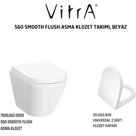 Resim VitrA S60 Smooth Flush Asma Klozet 7510L003-0090 + VitrA Unıversal 2 Soft Klozet Kapağı 121-003-909 