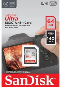 Resim SanDisk Ultra SDSDUNB-064G-GN6IN 64 GB SDHC/SDXC Class 10 UHS-I Hafıza Kartı 