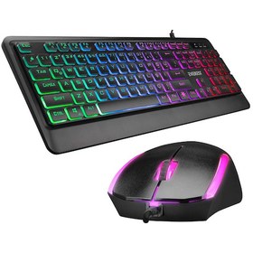 Resim KM-R59 FORZA PLUS Siyah Usb Rainbow Backlight Q Klavye + 1200 dpi Mouse Set 