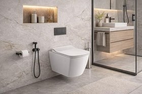 Resim Kare Soft Rim-Off Asma Klozet Takımı + Yavaş Kapanır Kapak 