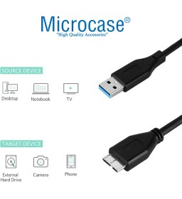 Resim Microcase USB 3.0 Harici HDD Hard Disk Kablosu 150 cm Siyah - AL2614 