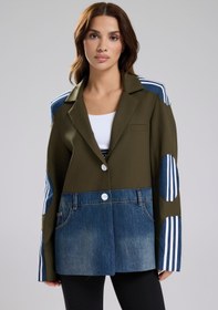 Resim tw3 Kadın Denim Garnili Şerit Detaylı Tasarım Blazer Ceket 