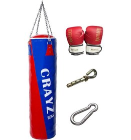 Resim 100x30 Boks Kum Torbası + Eldiven + Askı Aparatı Kırmızı - Mavi 