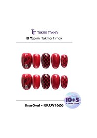 Resim Kkov1626 Kısa Oval 15'li Tekrar Kullanılabilir El Yapımı Protez Takma Tırnak S 