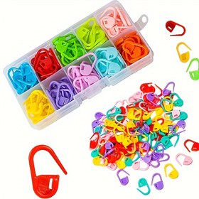 Resim 50/100/150 adet Renkli Örgü İşareti, Tığ Klipsi, Tığ İğnesi Büyük Kapasiteli İşaret İğnesi Kilidi Örgü Pozisyon İşareti Kendin Yap El Sanatları Plastik Güvenlik İğnesi Dokuma İşareti Sayacı 