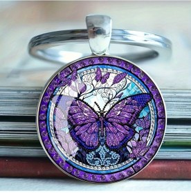 Resim Padalink Güvercin Desenli Kristal Cam Çanta Şimşek Anahtarlık, Unisex Tasarım, 1 Adet 