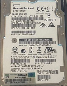 Resim Hewlett Packard Enterprise EH000600JWKTP 600GB 15K RPM 2.5in DS SAS-12G Enterprise G10 HDD 