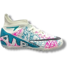 Resim Laliga Yeni Model Çoraplı Halısaha Ayakkabı Beyaz Turkuaz Desenli 