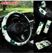 Resim 6 Adet Peluş Büyük Çiçek Araba İç Halka Olmadan Direksiyon Kılıfı Omuz Kapağı Green Green 