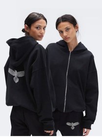Resim LAND MODA Kadın Kartal Baskılı kapüşonlu Fermuarlı Sweatshirt Eşofman Alt-Üst Takımı 