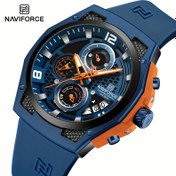 Resim NAVIFORCE 2025 Erkekler için Lüks Spor Kronograf Saati - Şık Ordu Tarzı Tasarım, Kuvars Hareketi, Su Geçirmez, Tarih Göstergeli, Turuncu Vurgulu Çoklu Kadran, Mavi/Siyah/Yeşil/Kahverengi Kayışlar, Günlük ve Resmi Kullanım İçin Dayanıklı Metal Bantlı, Sporcu Şıklığı | Dokulu Kayış Detayı 