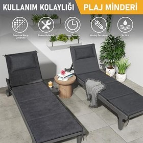 Resim Haegs Şezlong Minderi, Havuz Plaj Outdoor Kamp için Katlanır Sünger Minder, Dış Mekan Süet Kumaş Kılıf, Dış Mekan Mobilyaları İçin Veranda Yedek Minderi - 22 Dens - 180x55x4 cm - Gri 