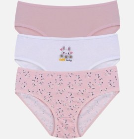 Resim Koza İç Giyim Kız Çocuk 3'lü Penguen Desenli Slip 1050 Açık Pembe - Turuncu 