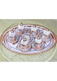 Resim Gül Çiçek Royal Bakır Kahve Takımı 