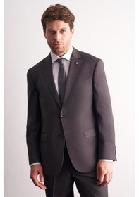 Resim İmza Kahverengi Mono Yaka Kendinden Desenli Esnek Bel 4 Drop Comfort Fit Takım Elbise 1001255169 Kahverengi 