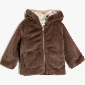 Resim Erkek Bebek Kapüşonlu Peluş Kaban 