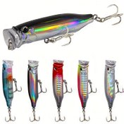 Resim 1 adet Bass Trout için Gerçekçi Popper Balık Yemi - Tatlısu ve Tuzlu Su Balıkçılığı Takımı için Yapay Bionik Sert Yem 