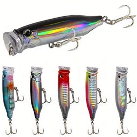 Resim 1 adet Bass Trout için Gerçekçi Popper Balık Yemi - Tatlısu ve Tuzlu Su Balıkçılığı Takımı için Yapay Bionik Sert Yem 