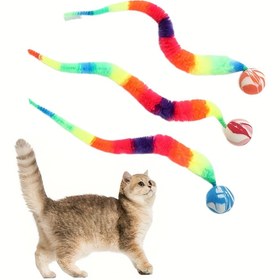 Resim Interaktif Kedi Oyuncakları - CATERPILLAR Zıplayan Toplu Gökkuşağı, Esnek Bükülmüş Solucanlar & Bağlantı Toplarıyla İç/Dış Mekanda Oyun için Yumuşak Peluş, Tüm Kediler için Egzersiz ve Akıl Uyarımı Teşvik Ediyor, Kedi Oyuncağı Topu, Evcil Hayvan Eğlencesi, Oynaklı Tasarım, Pille Çalışmayan 