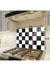 Resim Decorita Cam Ocak Arkası Koruyucu | Damalı Desen | 49,5cm x 76cm 