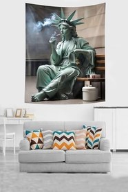 Resim Pelangi Sigara Yakan Özgürlük Heykeli Leke Tutmaz Kumaş Duvar Örtüsü Duvar Halısı Tapestry PNTR425, 70 x 100 