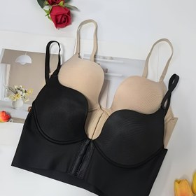 Resim 2 adet Derin U-Şekilli Dikişsiz Sırtı Olmayan Sütyen Seti - Ön Kilitli, Düz Renk Siyah ve Beyaz, Yetişkin Kadınlar İçin Dolgusuz, Günlük ve Özel Günler İçin Alt Çamaşçısı 