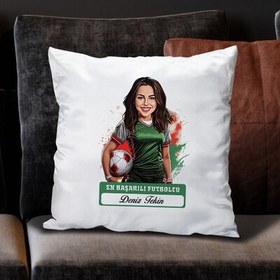 Resim Karikatürlü En Başarılı Kadın Futbolcu Yastık 