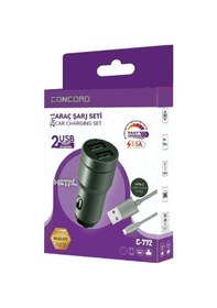 Resim Concord C-772 Type-c Kablo Ve Metal Başlık Hızlı Araç Şarj Seti 2 