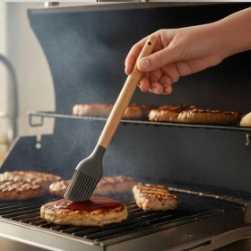 Resim Delixa Bambu Saplı Silikon Fırça, Bambu Uzun Silikon Yağ ve Yumurta Fırçası 27CM 3 Renk Seçenekli (Taba) 