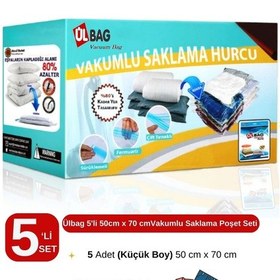Resim 5'li Vakumlu Poşet Seti En Küçük Boy 50 Cm X 70 Cm Yastık, Elbise Ve Bavul Içi Vakumlu Hurç Şeffaf 