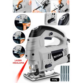 Resim Steiner Alman 4600 W Lazerli Sjs Metal Şanzuman 6 Kademe Devirli Pandül Ayarlı Dekupaj Testere Makinesi 5 Uç Gri 