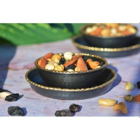 Resim Bakır Çerezlik Gold Eritme Detaylı Tabaklı 2'li (4 Parça ) 