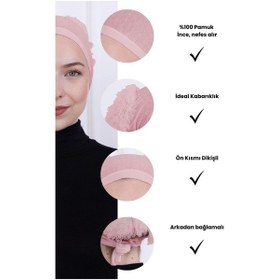 Resim Loggia Fırfırlı Önden Dikişli Penye Bone - Kadın Tesettür Bağlamalı Topuz İç Bone-pembe Pembe 