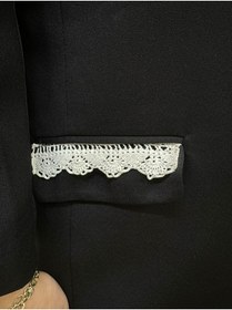 Resim BE ATÖLYE BUTİK Kadın Astarlı Blazer Ceket Düğmesiz Yan Cep Dantel Detaylı Çıtçıt Kollu 