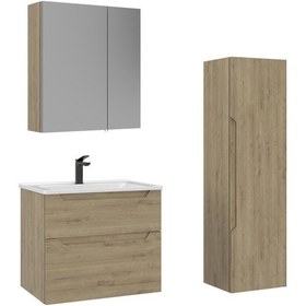 Resim Orka Messina 65 Cm Meşe Banyo Dolabı Takımı Ve Boy Dolabı Beyaz 