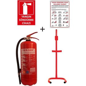 Resim 6kg Yangın Tüpü,yangın Tüpü Kullanım Talimatı, Yangın Tüpü Levhası, Ve C Tipi Sehpa 4lü Set 