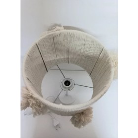 Resim Silindir Ekru Makrome Ip Sargılı Ekru El Yapımı Ponponlu Kız Bebek Çocuk Odası Abajur 