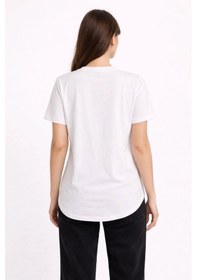 Resim Paris Kadın Basic T-shirt Kısa Kol Bisiklet Yaka Oval Kesim Tişört - Beyaz 