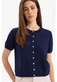 Resim DeFacto Regular Fit Bisiklet Yaka Basic Düz Triko Hırka E5770AX25SMNV31 Lacivert 