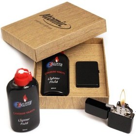 Resim Atomic Benzinli Çakmak Benzin Seti Siyah Voyager1 Evrene Mesaj 