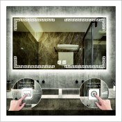 Resim Dnr-Mirror65x90 Cm Beyaz Ledli Tasarım Kumlamalı Dokunmatik Tuşlu Buğu Önleyicili Banyo Aynası Makyaj Aynası 