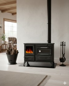 Resim Reyo Stove Kırkgöze Büyük Camlı Fırınlı Şömine Soba 